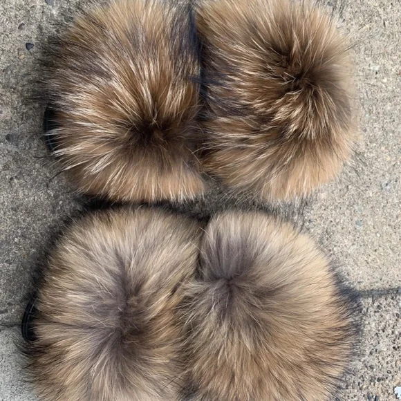 Natural Brown Real Fur Slides 5,6,7,8,9,10,12 - Picture 2 of 3